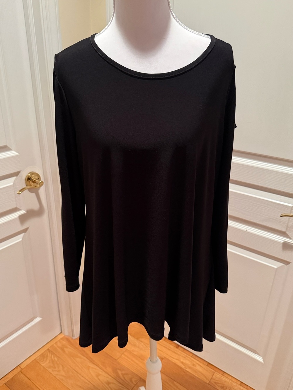Black Tunic with Cutout Ribbon-Detail Sleeves